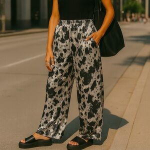 NWT Abstract Print Flowy Satin Wide Leg Pants